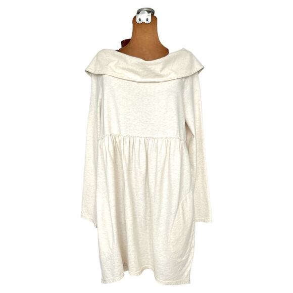 Anthropologie Sz M Off The Shoulder Dress Cream Knit Mini Cottage Core Comfy NWT - Picture 2 of 11
